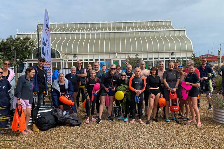Lowestoft Pier 2 Pier Swim 2025 participants with Peak Open Water Sports